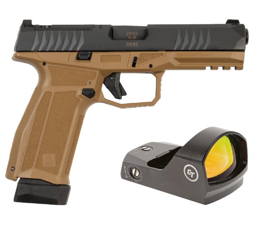 AREX DELTA L OR 9MM  1X17RD MAG 1X 17+2 MAG  SERIALIZED TRIGGER ASSEMBLY  INTERCHANGEABLE FRAME AND BACKSTRAPS  AMBI MAGAZINE RELEASE AND SLIDE RELEASE  5X OPTICS PLATES  FDE  WITH CRIMSON TRACE RED DOT - Taurus Savings